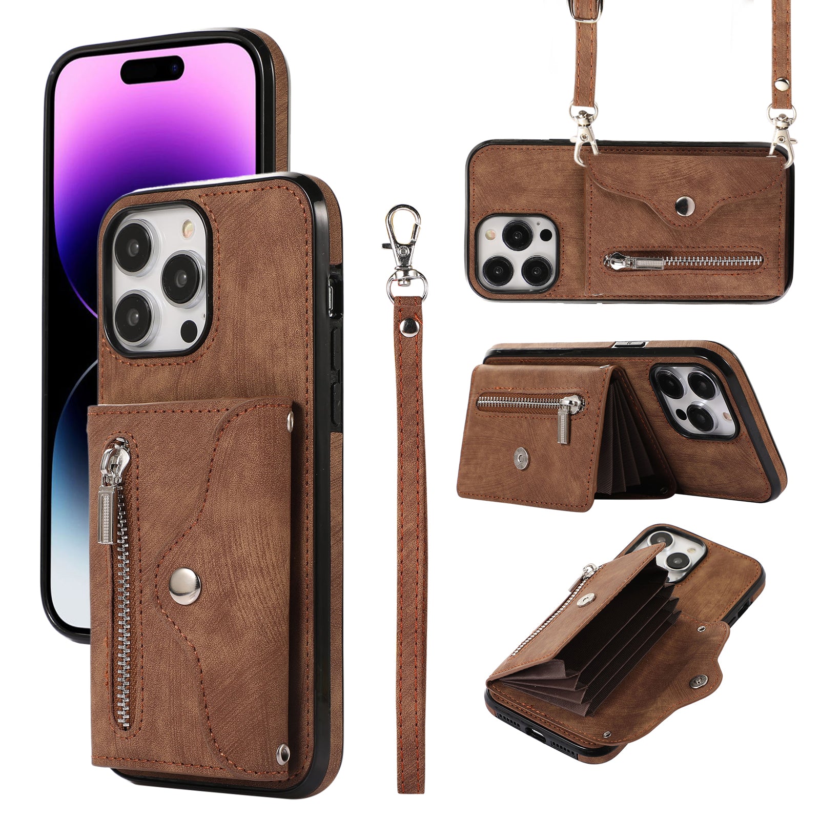 For iPhone 14 Pro Max PU Leather+TPU Phone Case Kickstand Back Cover with RFID Blocking Card Bag For iPhone 14 Pro Max PU Leather+TPU Phone Case Kickstand Back Cover with RFID Blocking Card Bag